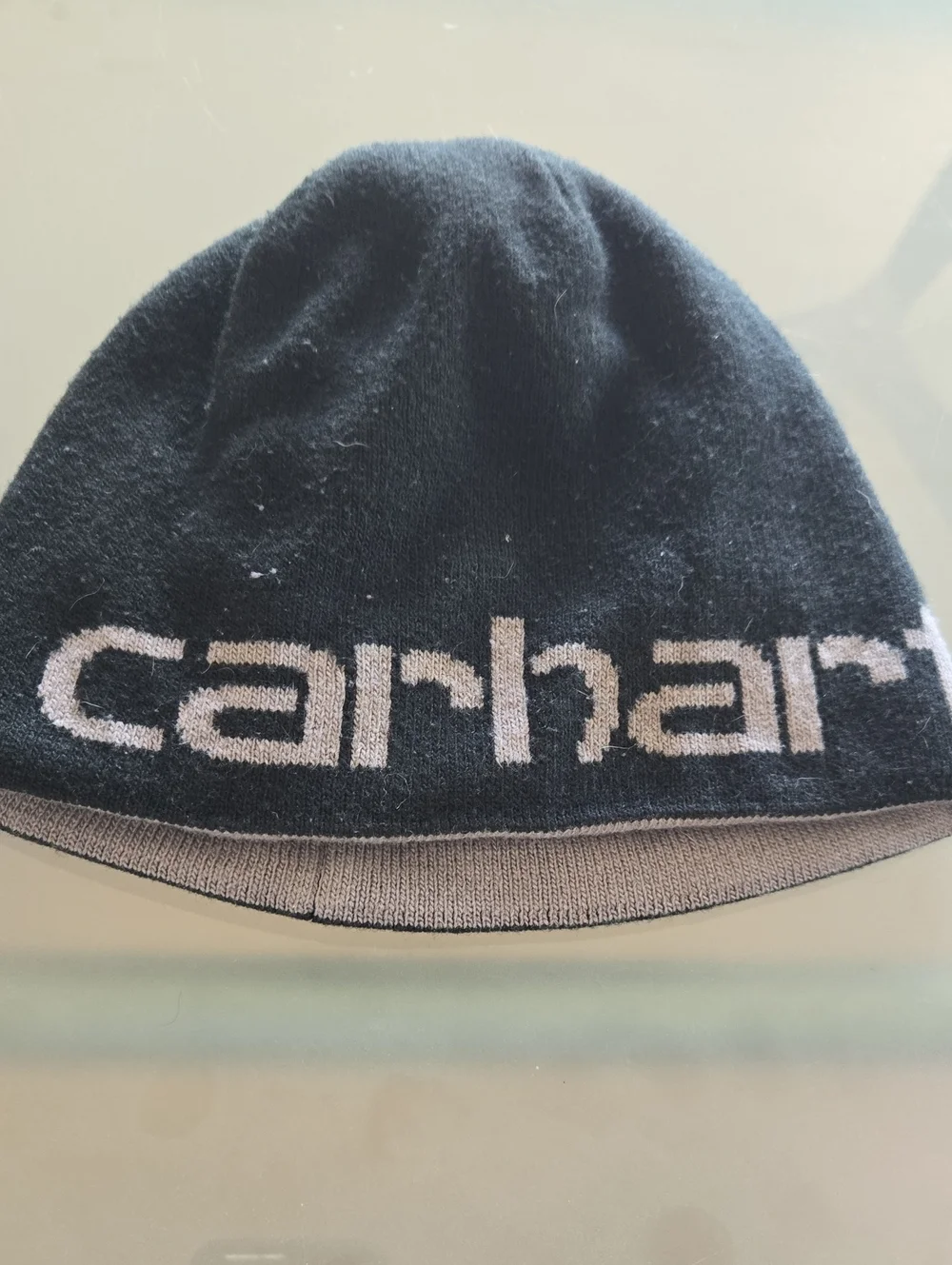 Carhartt Men's Black Beanie with Gray Logo Trim